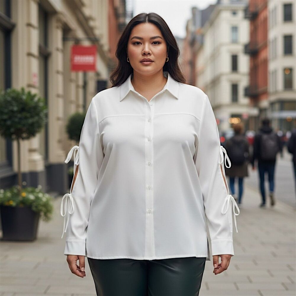 SONCY Open Sleeve Button Down White Blouse NEW! Size 3X